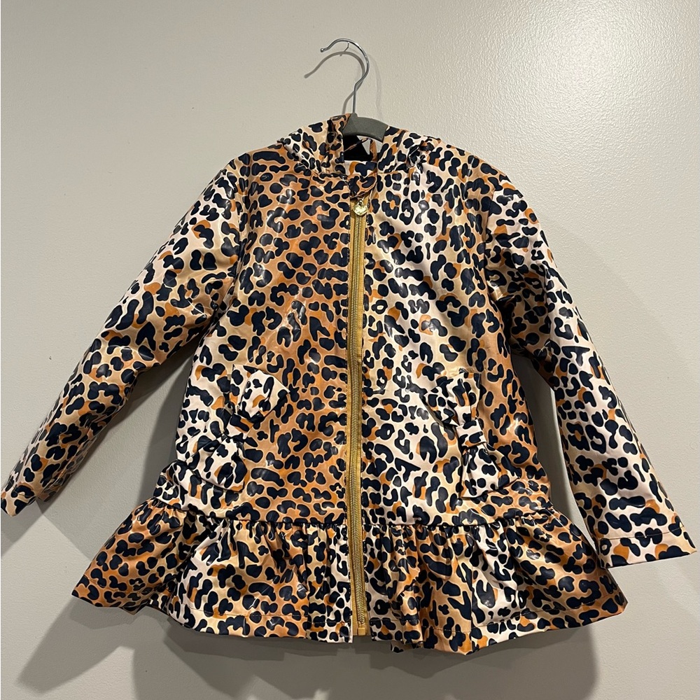 Leopard Print Kids Raincoat with Ruffle Hem
